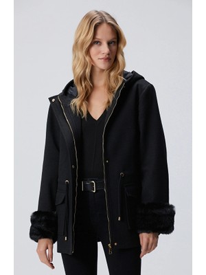 Network Black Hooded Coat