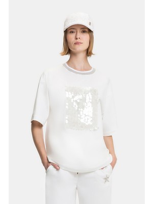 Vakko By Lorena Antonıazzı Ecru Crew Neck Short Sleeve T-Shirt