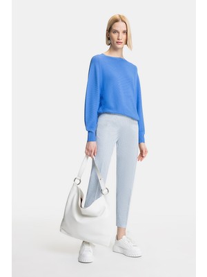 Vakko Blue Patterned Slim-Leg Trousers