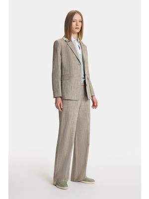 Vakko Mink Striped Straight-Leg Trousers