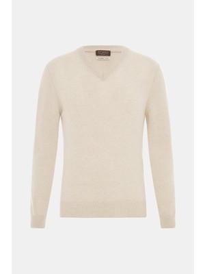 Vakko By Danıele Fıesolı Ecru V-Neck Knit Sweater