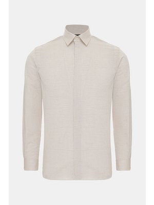 Vakko Beige Striped Pattern Cotton Shirt