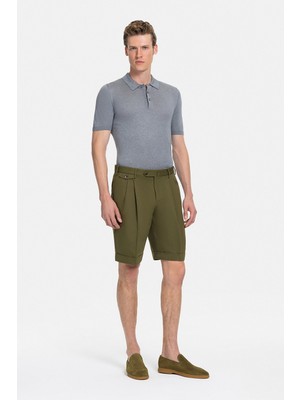 Vakko By PT01 Dark Green Cotton/linen Bermuda Shorts