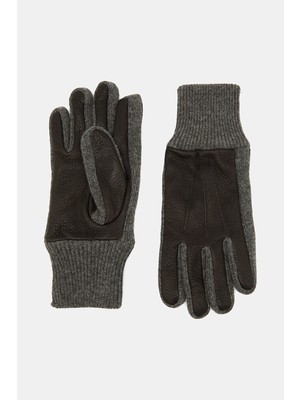 Dents Leather Detail Knit Gloves