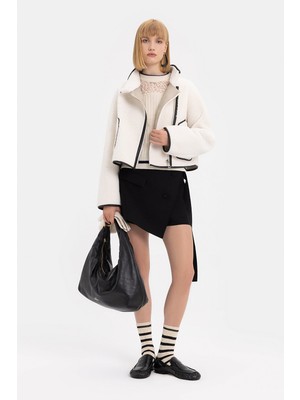 Vakko Ecru Faux Fur Coat