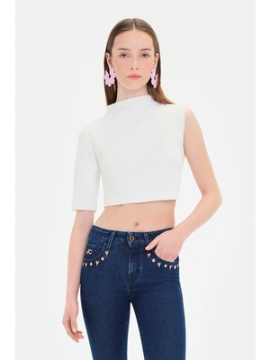 Vakko White Asymmetric Knit Sweater