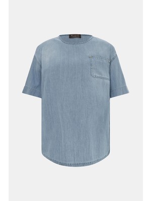 Vakko By Lorena Antonıazzı Light Blue Round Neck Short Sleeve Blouse