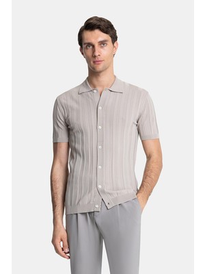 Vakko Shirt Collar Short Sleeve Knit Top