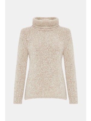 Vakko By Gran Sasso Ecru High Neck Knit Sweater