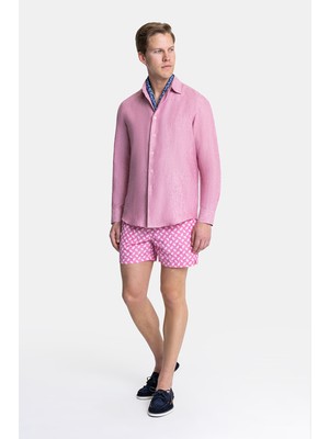 Vakko Dusty Rose Small Check Pattern Elastic Waist Swim Shorts