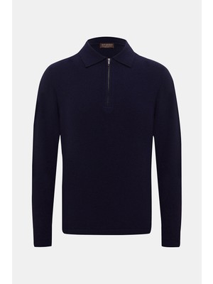 Vakko By Danıele Fıesolı Zip Polo Collar Wool Cashmere Knit Sweater