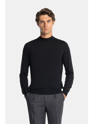 Vakko By Gran Sasso Mock Neck Wool Knit Sweater