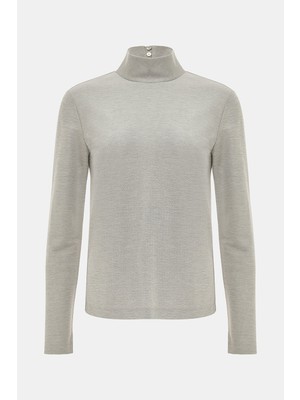 Vakko Grey Stand Collar Long Sleeve T-Shirt