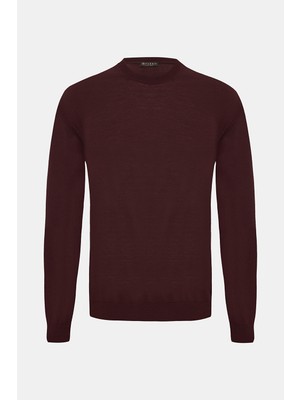 Vakko Round Neck Long Sleeve Wool Knit Sweater