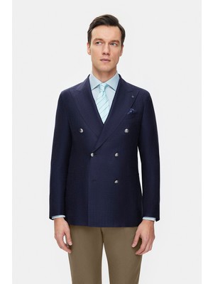 Vakko By Taglıatore Navy Double-Breasted Collar Jacket
