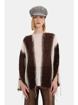 Vakko Ecru-Brown Knit Sweater