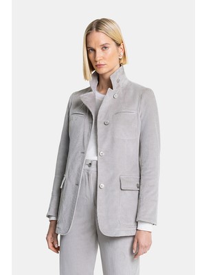 Vakko Grey Stand Collar Velvet Jacket