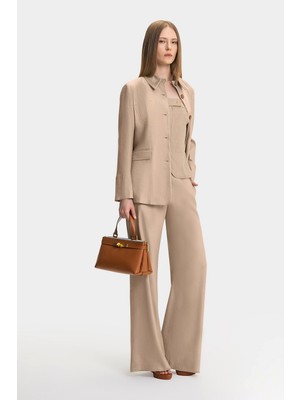 Vakko Camel Straight-Leg Trousers