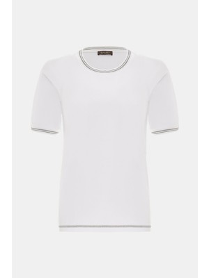 Vakko White Round Neck Short Sleeve T-Shirt