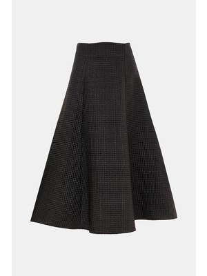 Vakko Black Patterned Below-The-Knee Skirt