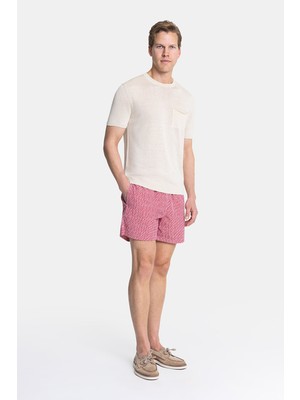 Vakko Red Geometric Patterned Elastic Waist Swim Shorts