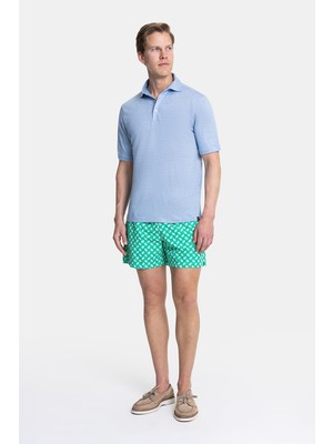 Vakko Green Box Pattern Elasticated Swim Shorts