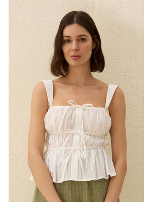 Vakko Ecru Strappy Blouse