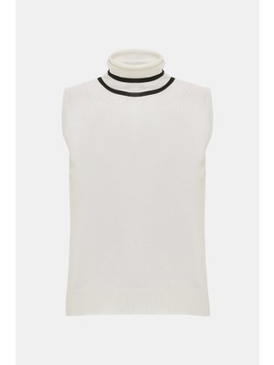 Vakko By Lorena Antonıazzı White Mock Neck Knit Sweater