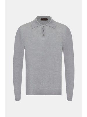 Vakko By Danıele Fıesolı Grey Polo Collar Knit Sweater