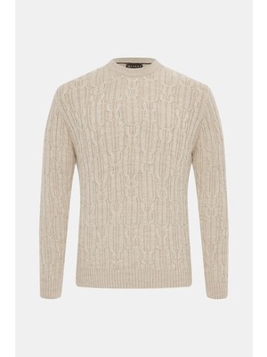 Vakko Beige Crew Neck Knitwear