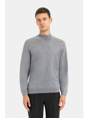 Vakko Grey Melange Mock Neck Knit Sweater