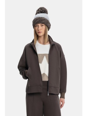 Vakko By Lorena Antonıazzı Brown Stand Collar Sweatshirt