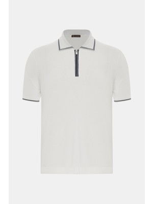 Vakko Zip Polo Collar Short Sleeve Knit Top