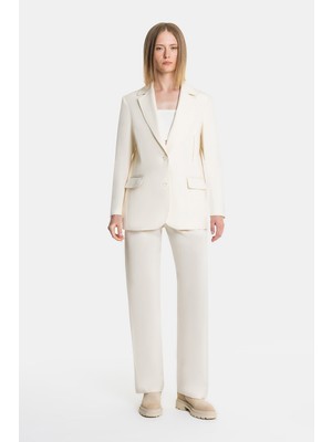 Vakko Ecru Straight Fit Trousers