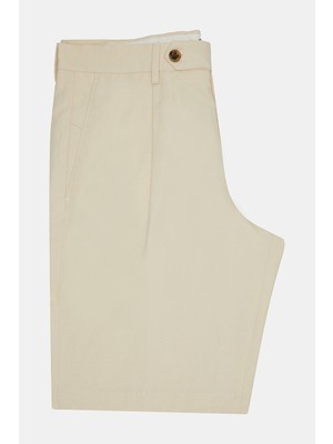 Vakko By Berwıch Light Cream Single-Pleated Bermuda Shorts