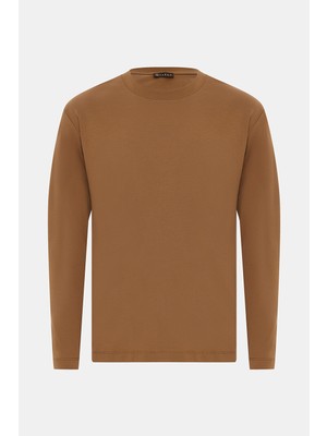 Vakko Light Camel Crew Neck Long Sleeve T-Shirt