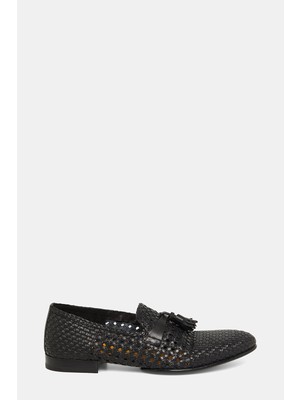 Doucal's Doucal’s Black Tassel Woven Leather Loafers