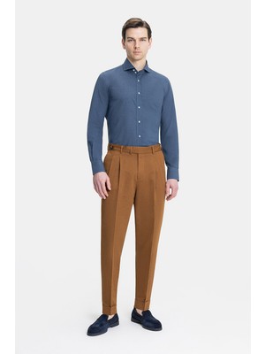 Vakko By PT01 Reddish Brown Plain Diagonal Weave Trousers