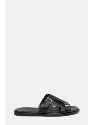 Santoni Santonı Black Leather Slippers