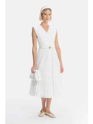 Vakko Ecru Lace Dress