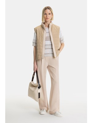 Vakko Beige Wide-Leg Trousers