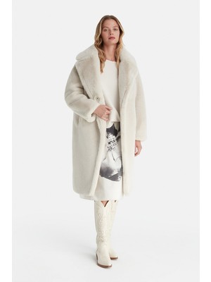 Vakko Beige Eco Fur Coat