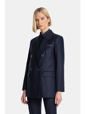 Vakko By Peserıco Navy Metallic Double-Breasted Jacket