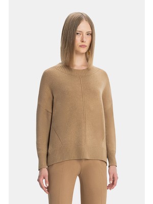 Vakko Camel Crew Neck Knit Sweater