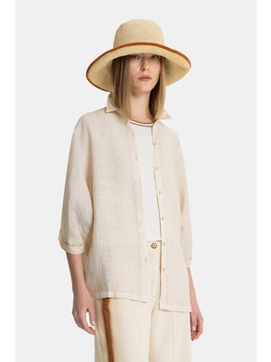 Vakko By 12O Lıno Beige Linen Shirt