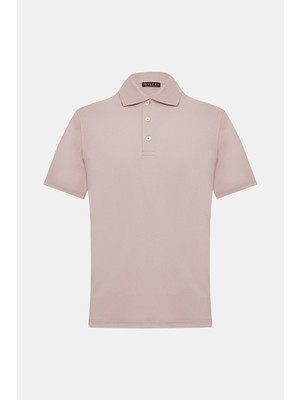 Vakko Powder Pink Buttoned Polo Collar Short Sleeve T-Shirt