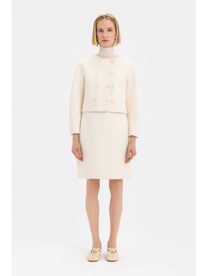 Vakko Ecru Above-The-Knee Skirt