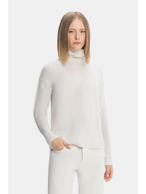 Vakko By Lorena Antonıazzı Ecru High Neck Knit Sweater