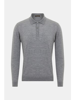 Vakko Grey Polo Collar Knit Sweater