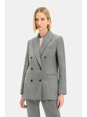 Vakko By Lorena Antonıazzı Grey Double-Breasted Jacket